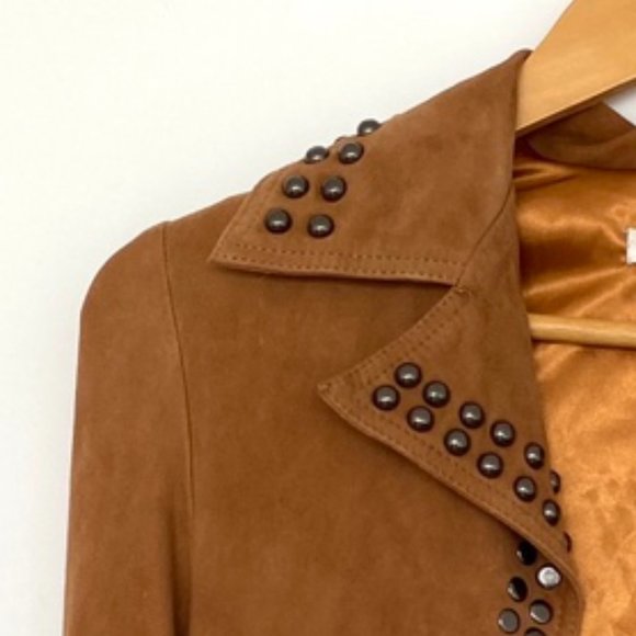 MINISTRY OF STYLE Grain Leather Suede Tan Jett Studded Jacket RRP$689 - Picture 12 of 12